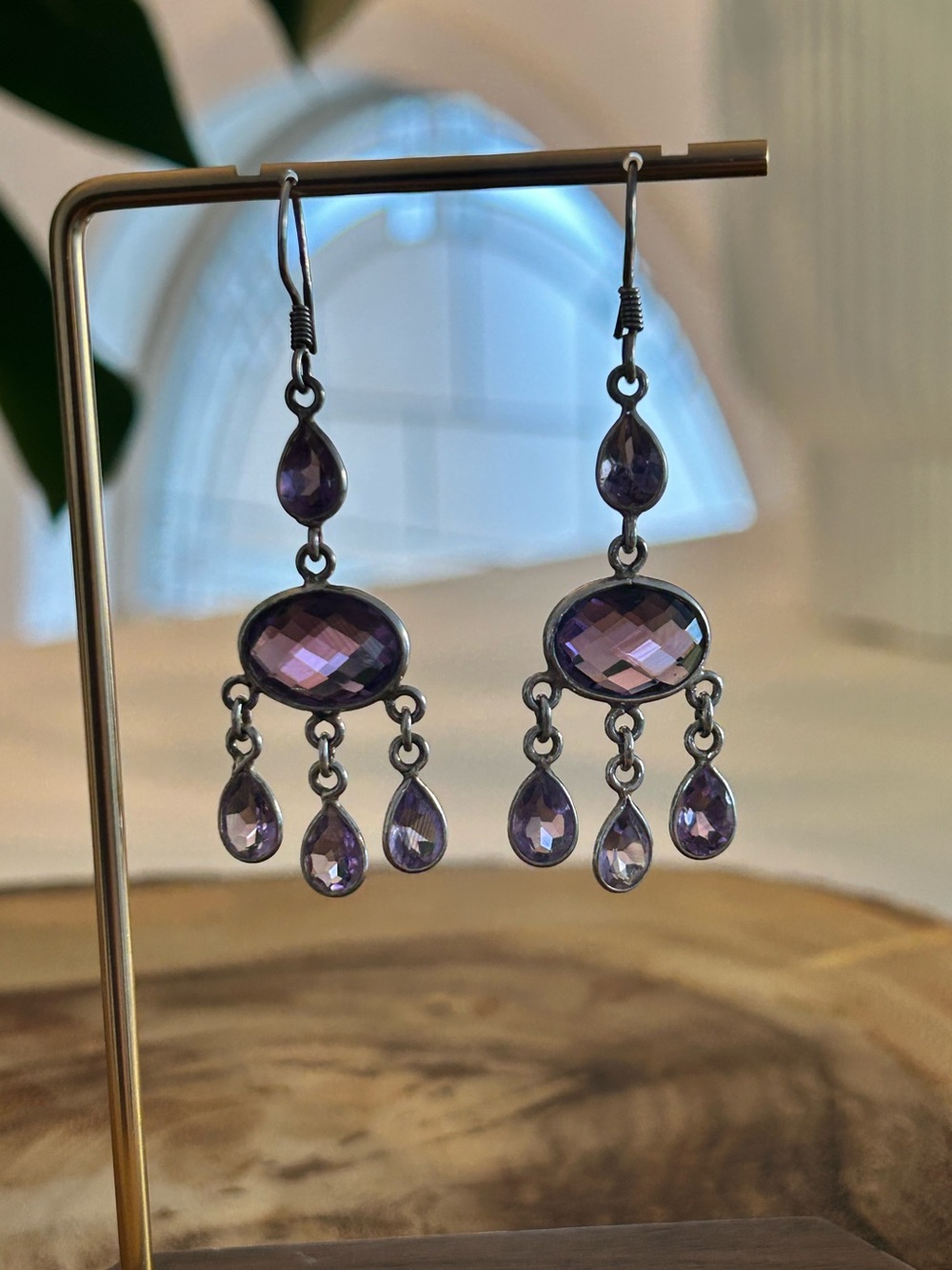Vintage 925 Sterling Silver Amethyst Chandelier Dangle Earrings โ India